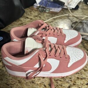 Nike Pink and White Dunk Low Sneakers
